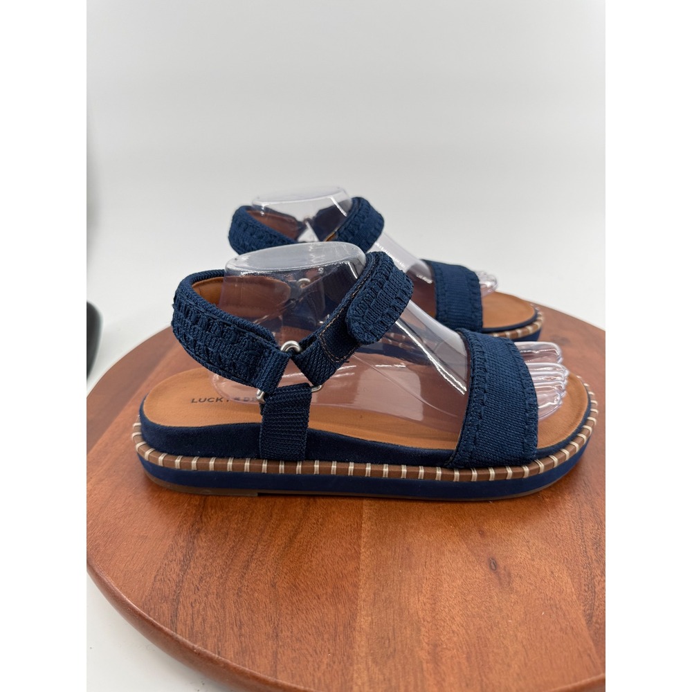 Lucky Brand Ullaniah Dark Chambray Crochet Strappy‎ Flat Sandals Womens 9.5 M